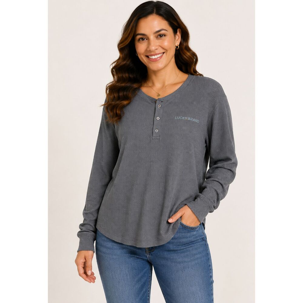 Lucky Brand Long-Sleeve Waffle Henley Shirt sleep shirt - Size Large